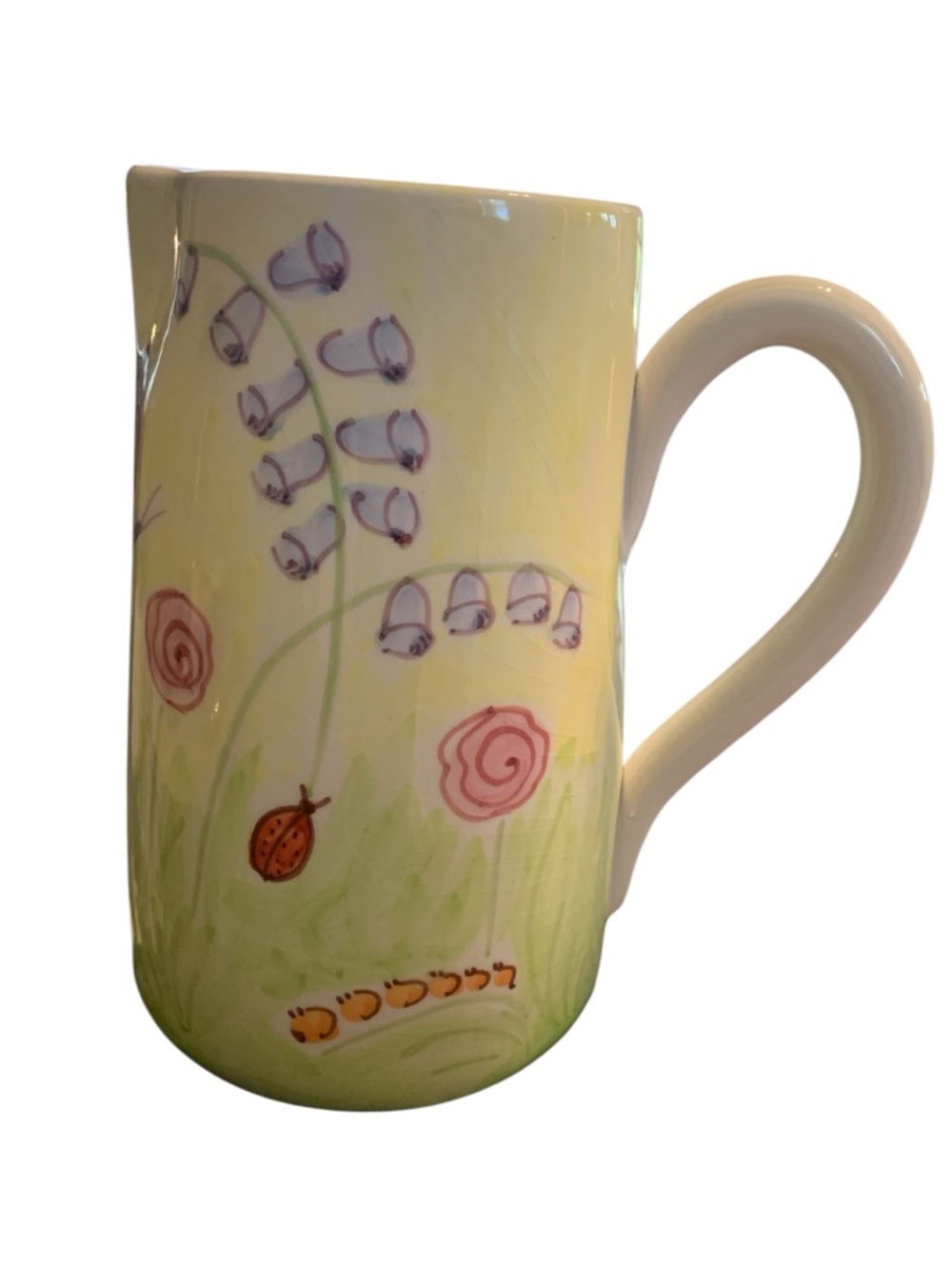 Hand Painted Italian Ceramic Dairy Pitcher Garden‎ Butterfly & Ladybug Theme 8"